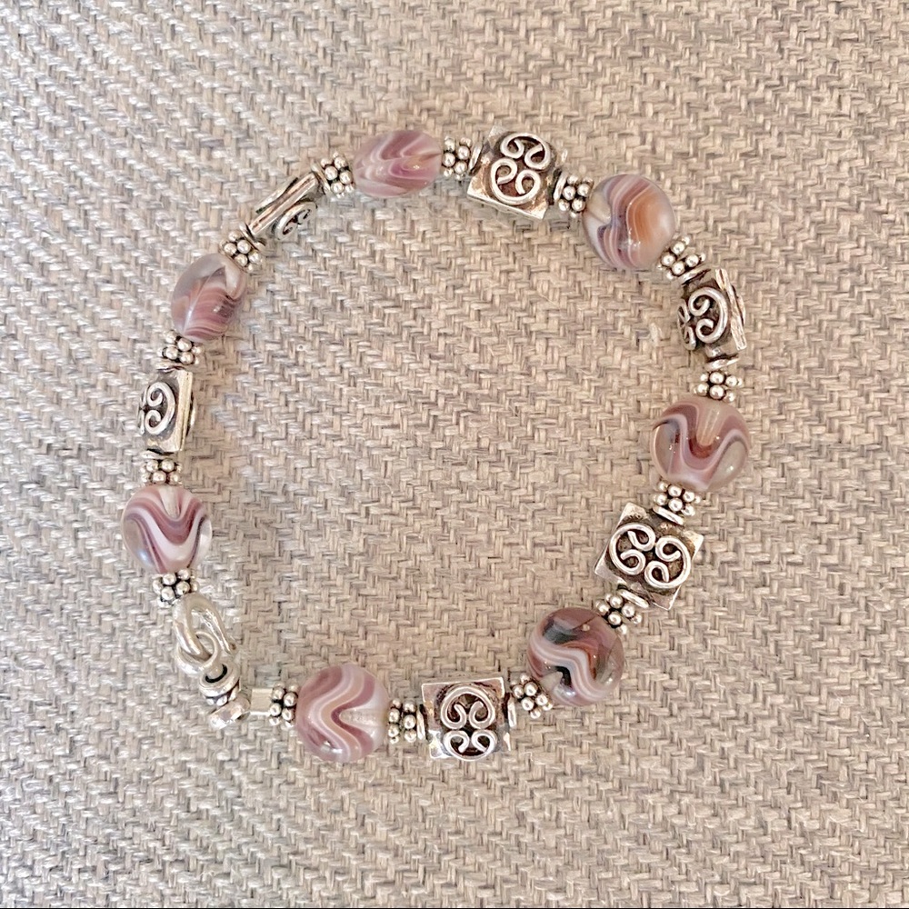 Purple and Bali Silver Beaded Bracelet